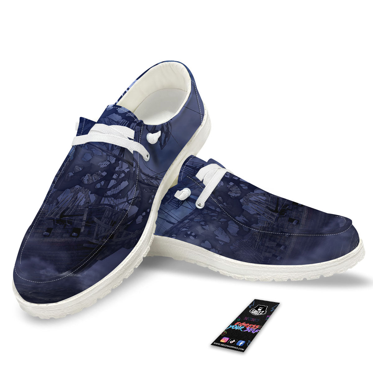 Flying Dutchman Ghost Pirate Ship Print White Loafers-grizzshop