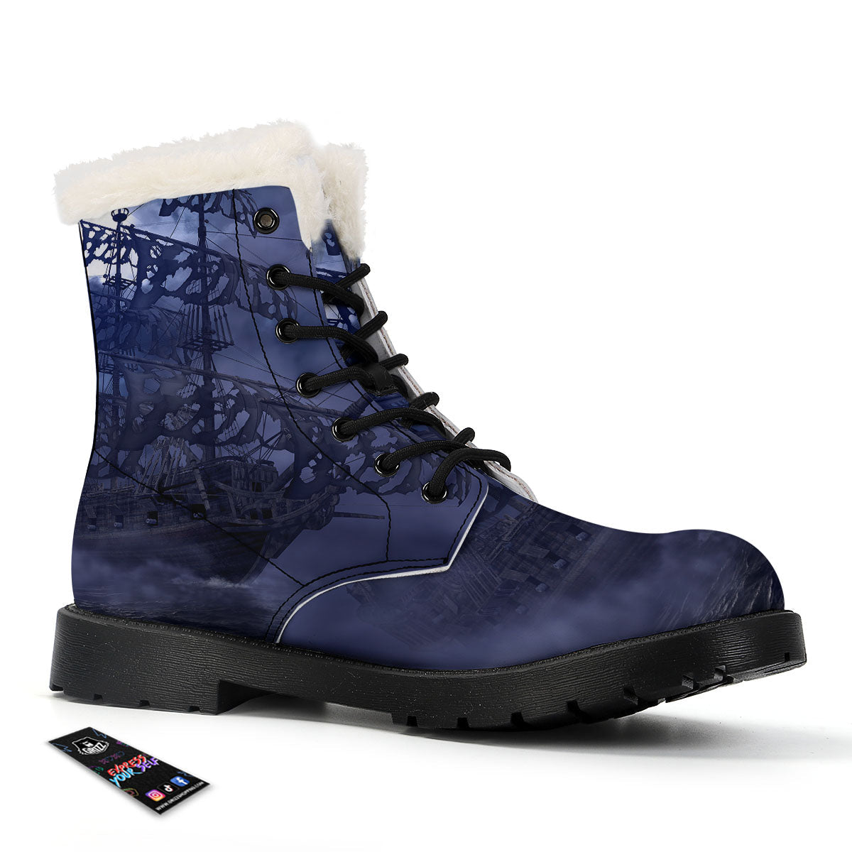Flying Dutchman Ghost Pirate Ship Print Winter Boots-grizzshop