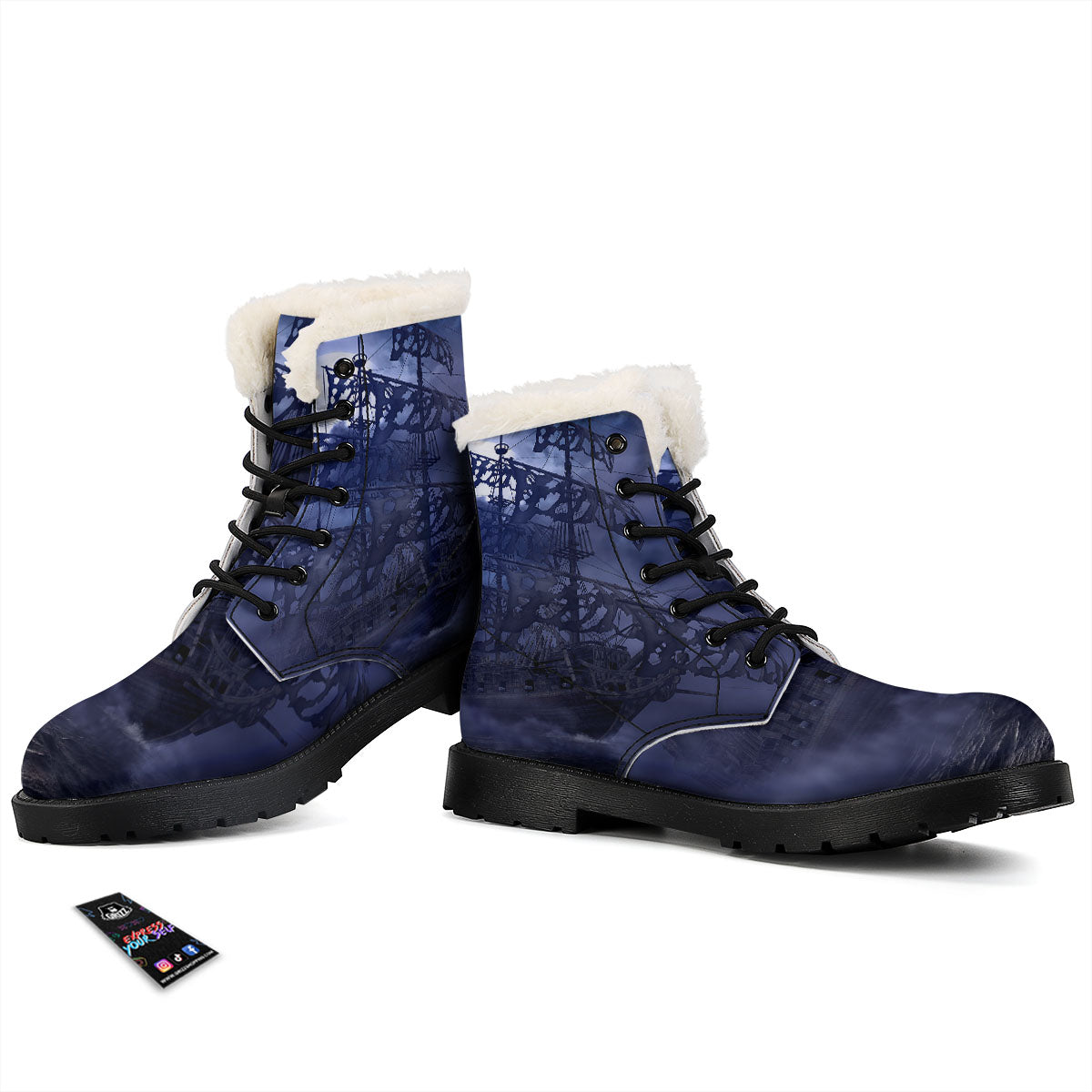 Flying Dutchman Ghost Pirate Ship Print Winter Boots-grizzshop