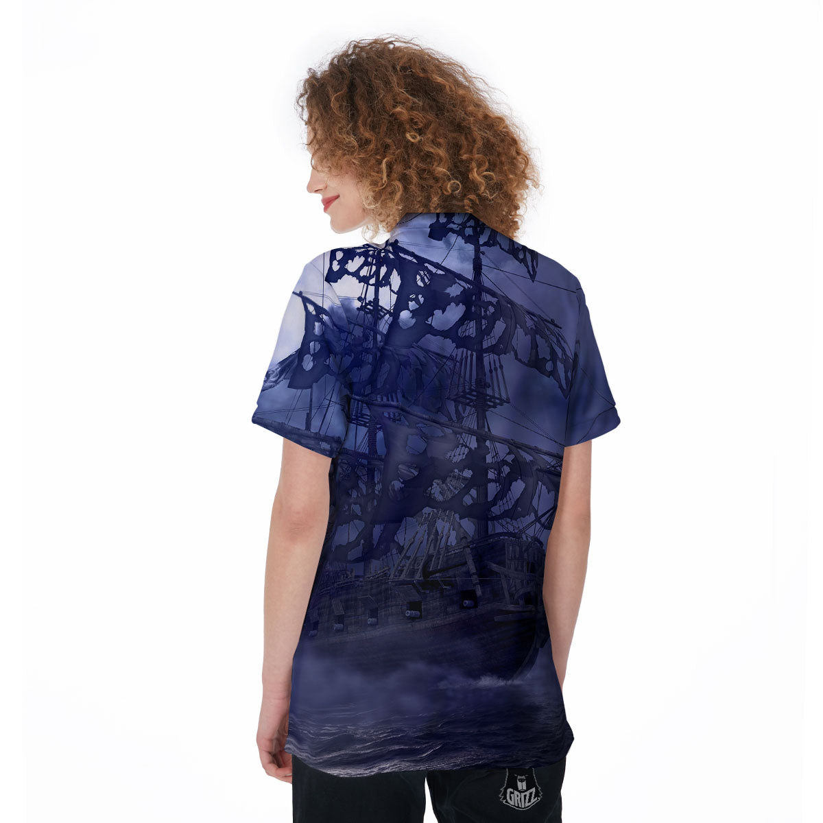 Flying Dutchman Ghost Pirate Ship Print Women's Golf Shirts-grizzshop