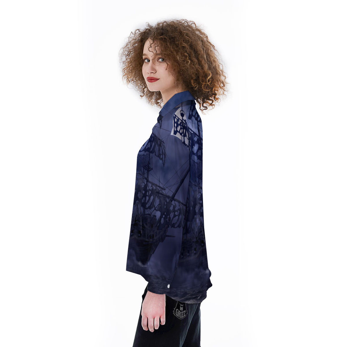 Flying Dutchman Ghost Pirate Ship Print Women's Long Sleeve Shirts-grizzshop