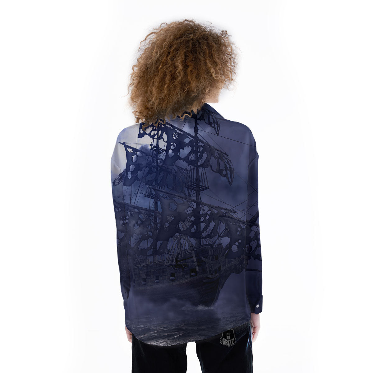 Flying Dutchman Ghost Pirate Ship Print Women's Long Sleeve Shirts-grizzshop