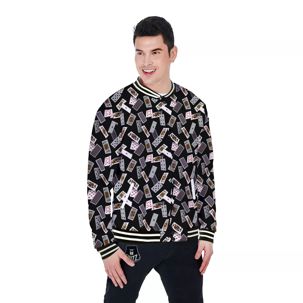 Flying Playing Cards Print Baseball Jacket-grizzshop