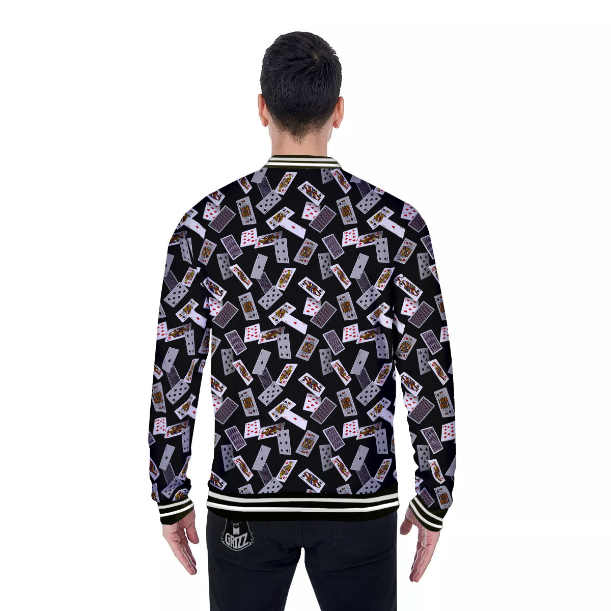 Flying Playing Cards Print Baseball Jacket-grizzshop