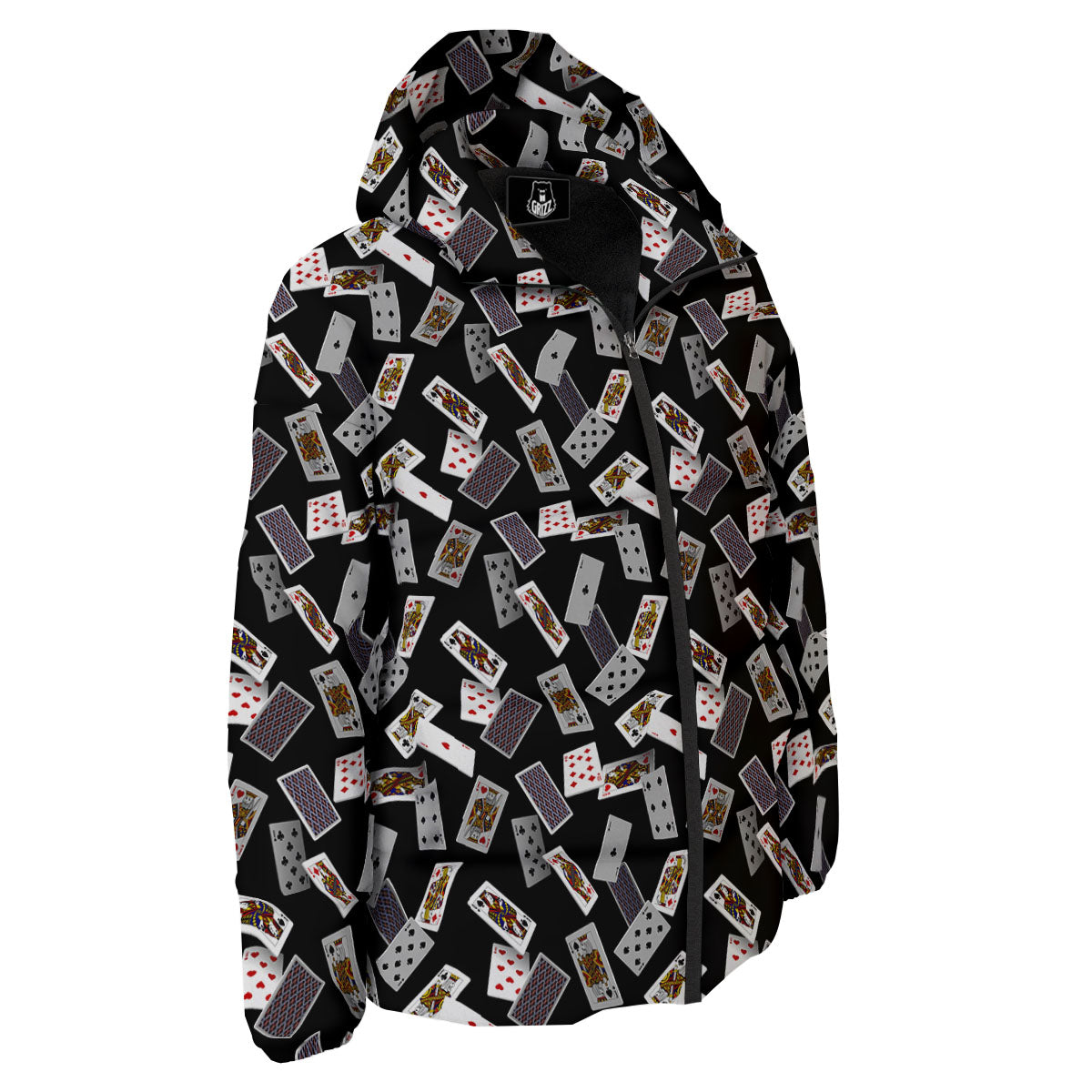 Flying Playing Cards Print Down Jacket-grizzshop