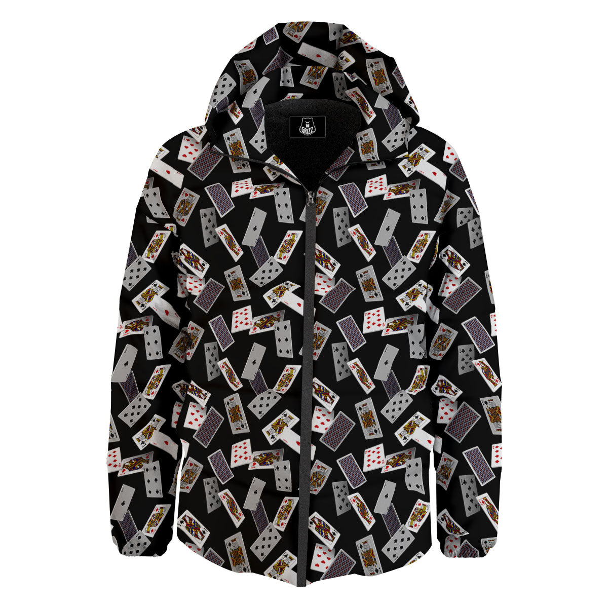 Flying Playing Cards Print Down Jacket-grizzshop