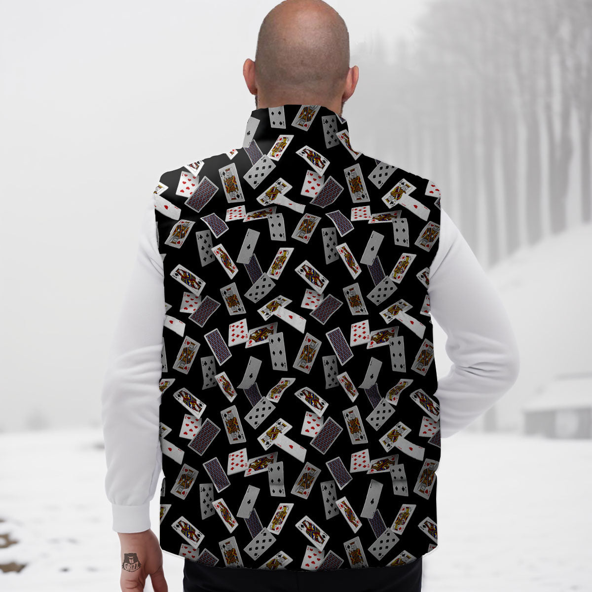 Flying Playing Cards Print Down Vest-grizzshop
