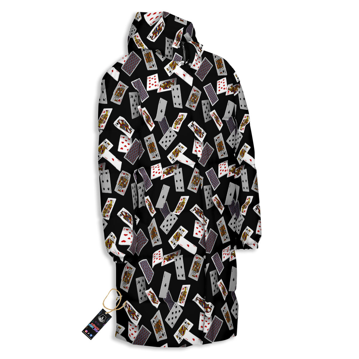 Flying Playing Cards Print Long Down Jacket-grizzshop