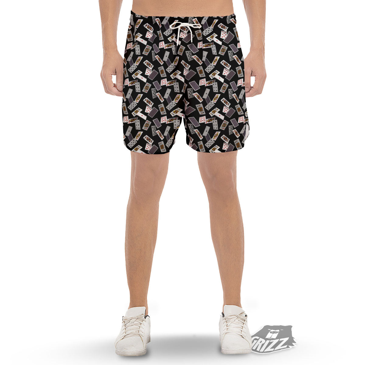 Flying Playing Cards Print Men's Gym Shorts-grizzshop