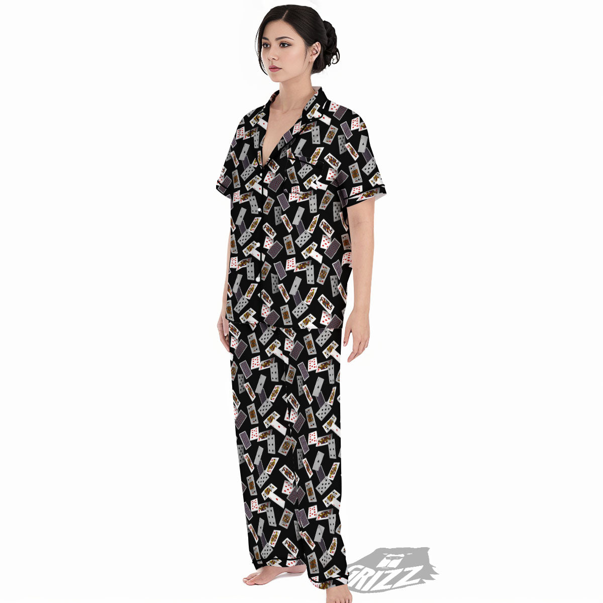 Flying Playing Cards Print Women's Pajamas Set-grizzshop
