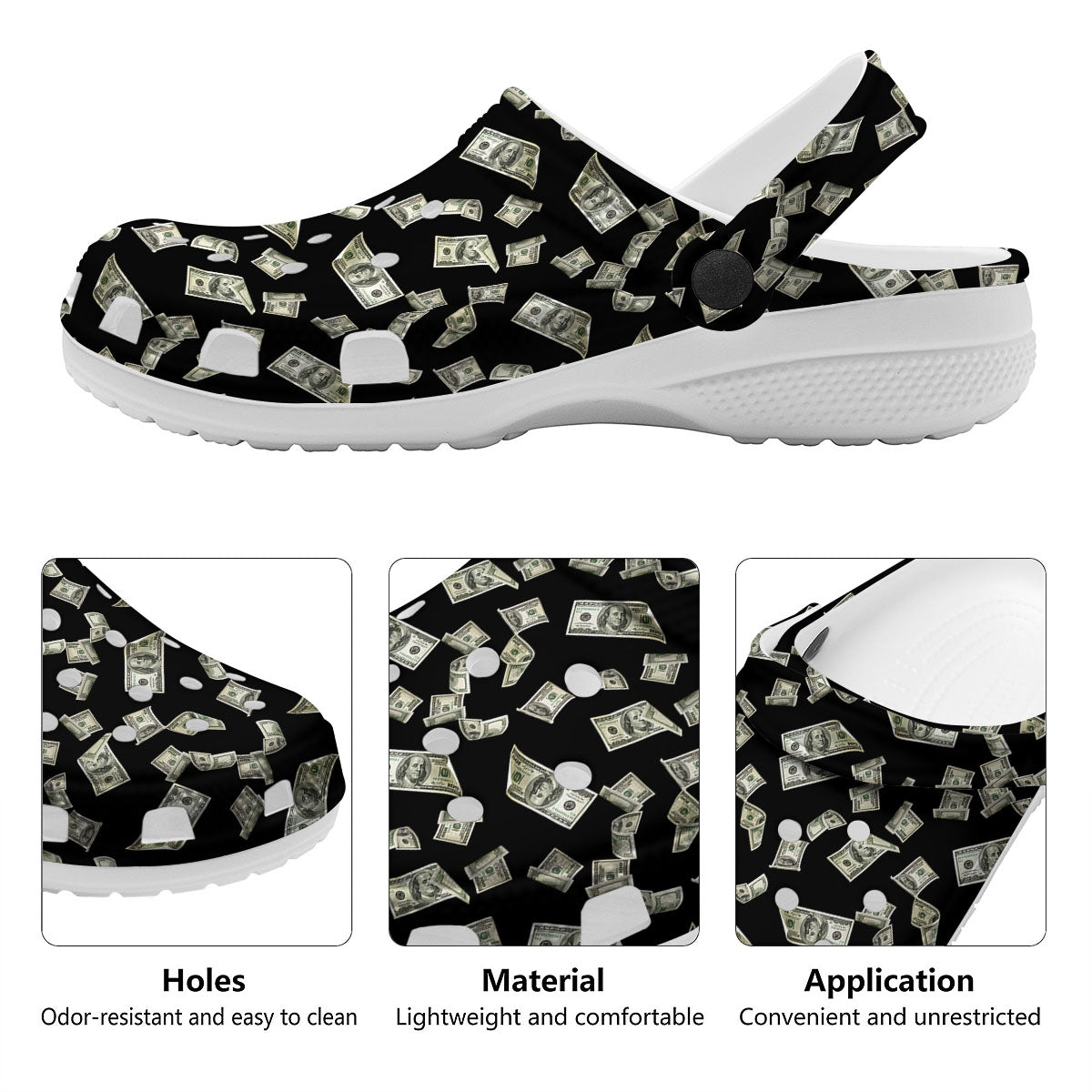 Flying US Dollar Money Print Clog-grizzshop