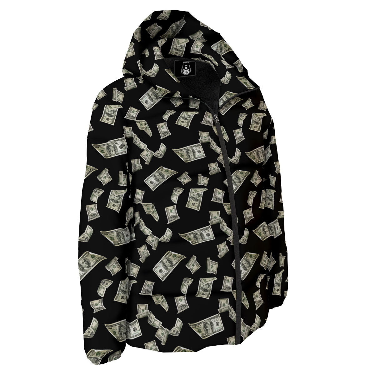 Flying US Dollar Money Print Down Jacket-grizzshop