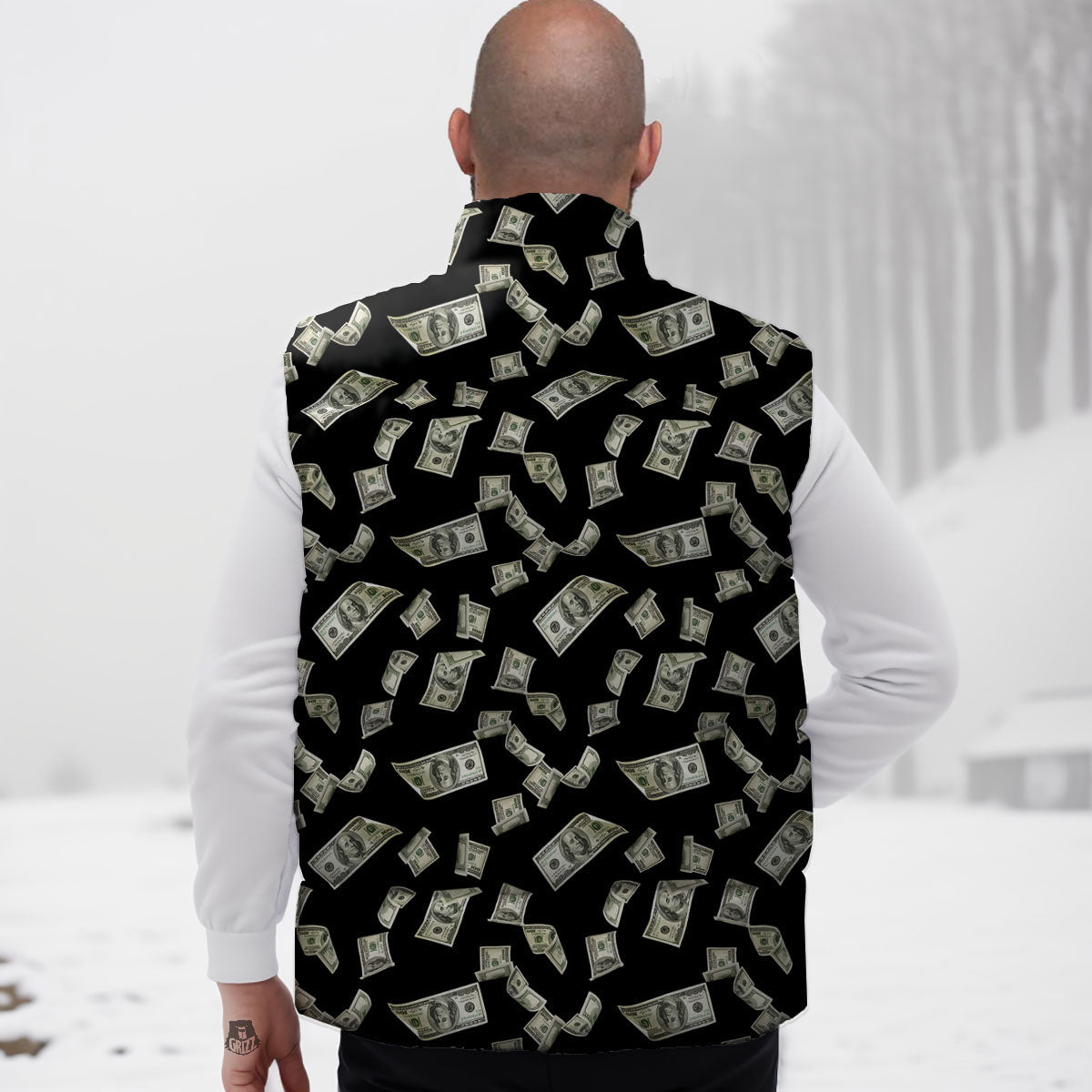 Flying US Dollar Money Print Down Vest