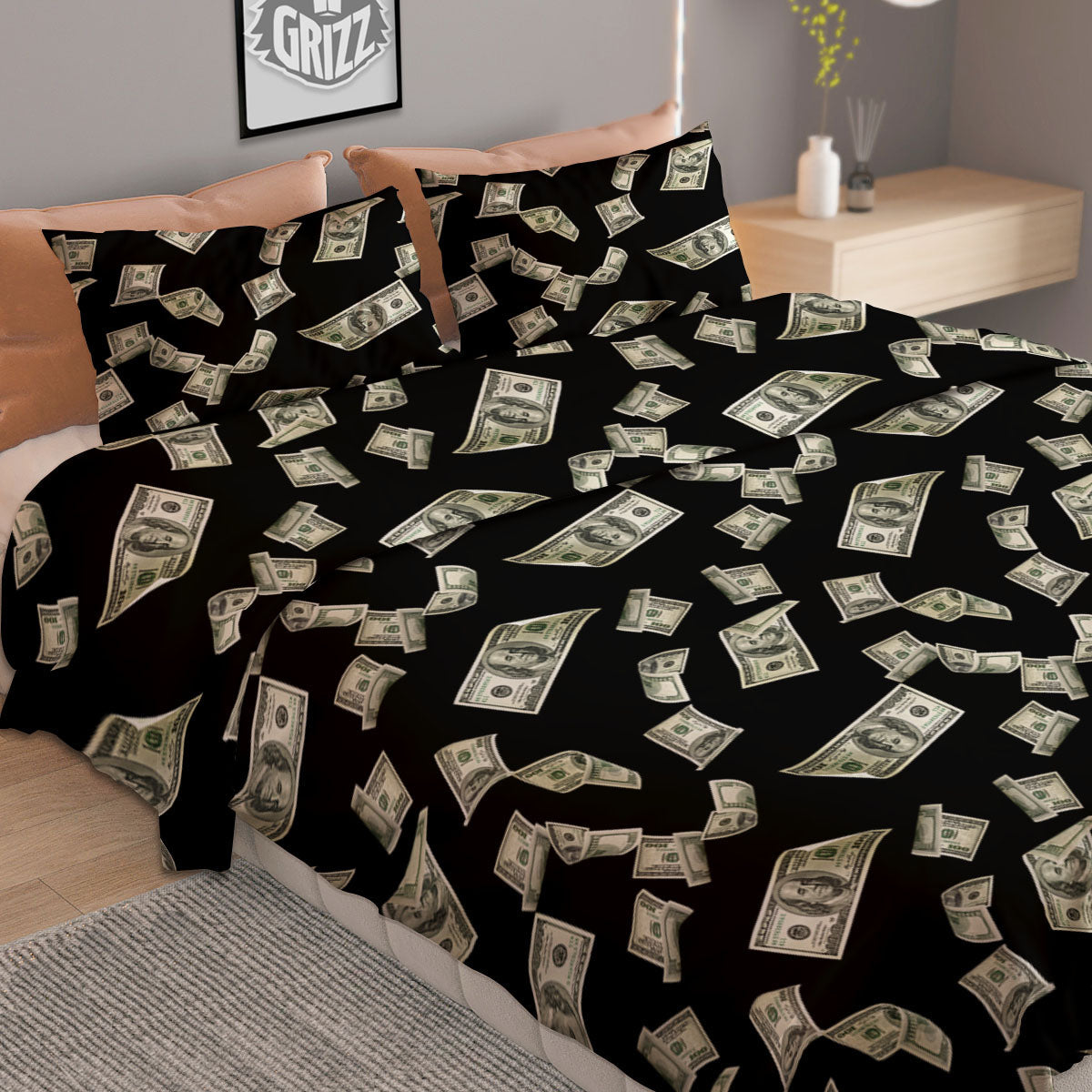 Flying US Dollar Money Print Duvet Cover Bedding Set