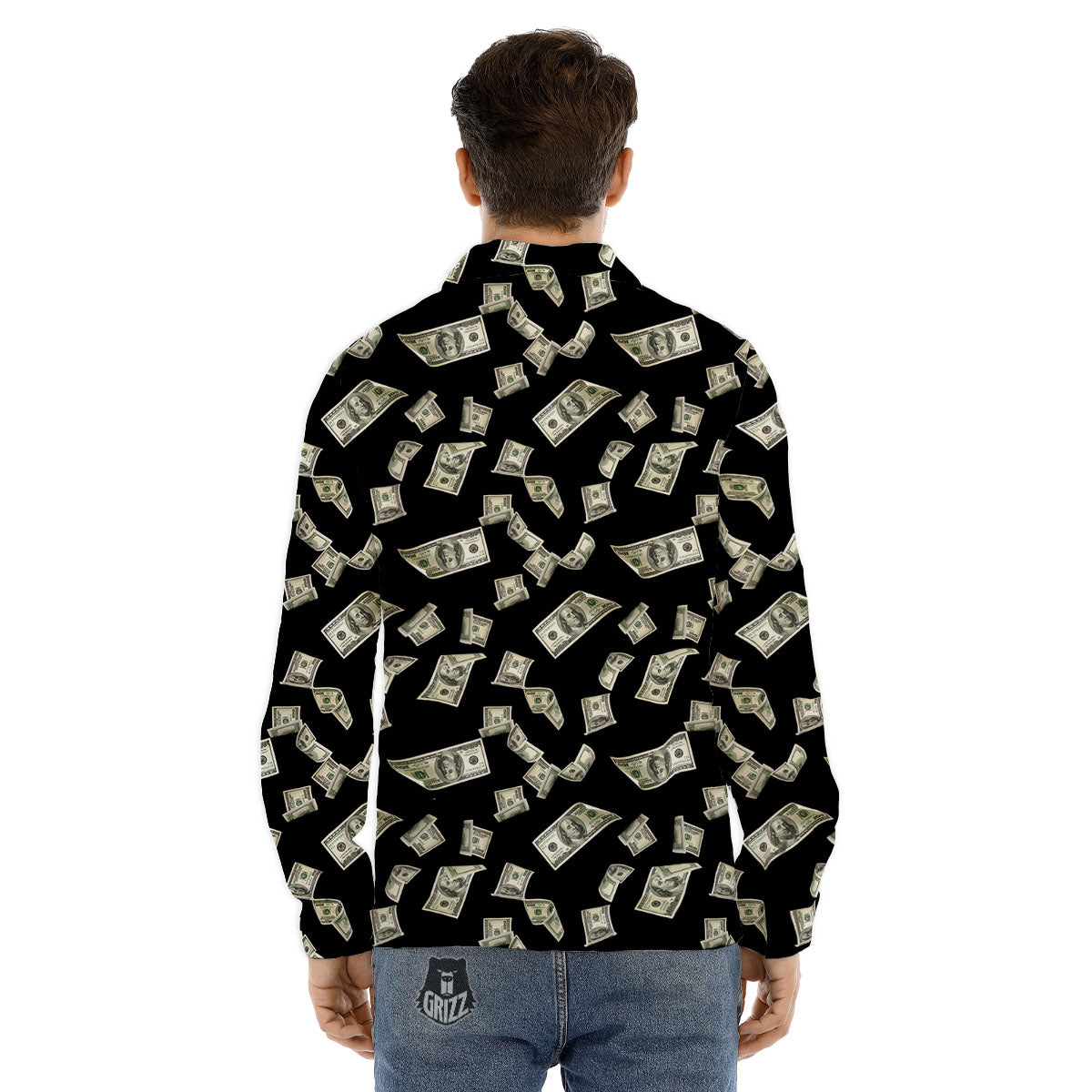 Flying US Dollar Money Print Men's Dress Shirts-grizzshop