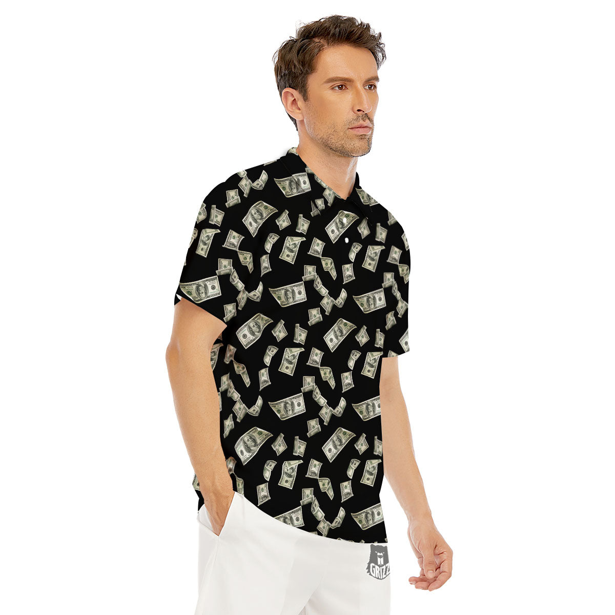 Flying US Dollar Money Print Men's Golf Shirts-grizzshop