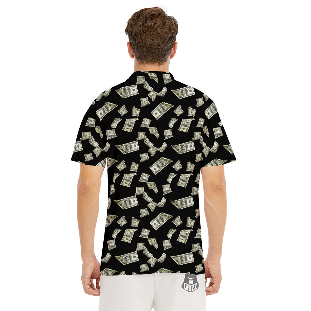 Flying US Dollar Money Print Men's Golf Shirts-grizzshop