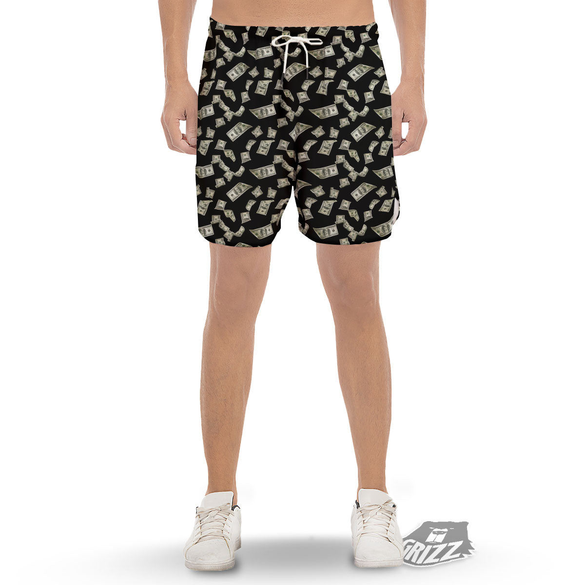 Flying US Dollar Money Print Men's Gym Shorts-grizzshop