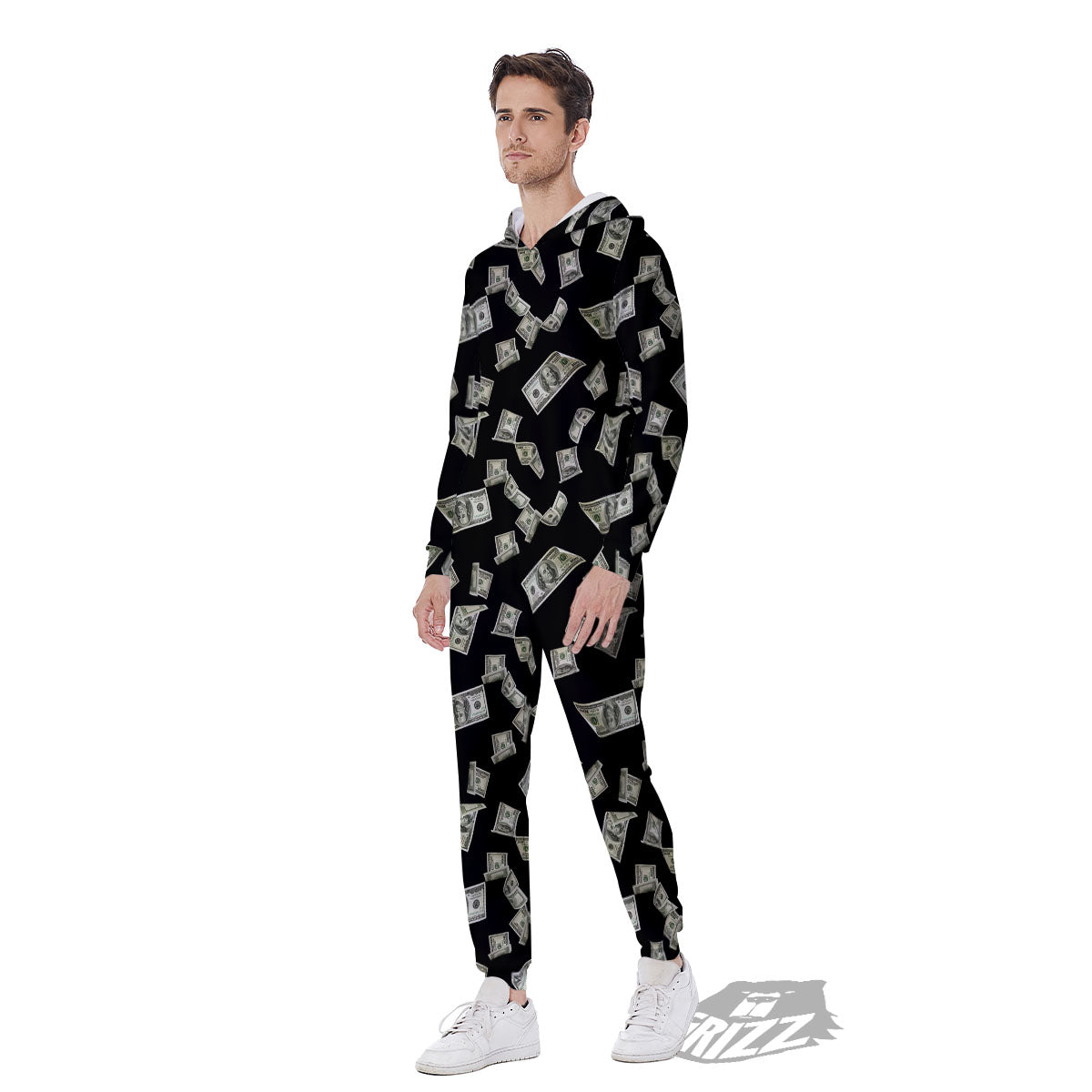 Flying US Dollar Money Print Men's Jumpsuit-grizzshop