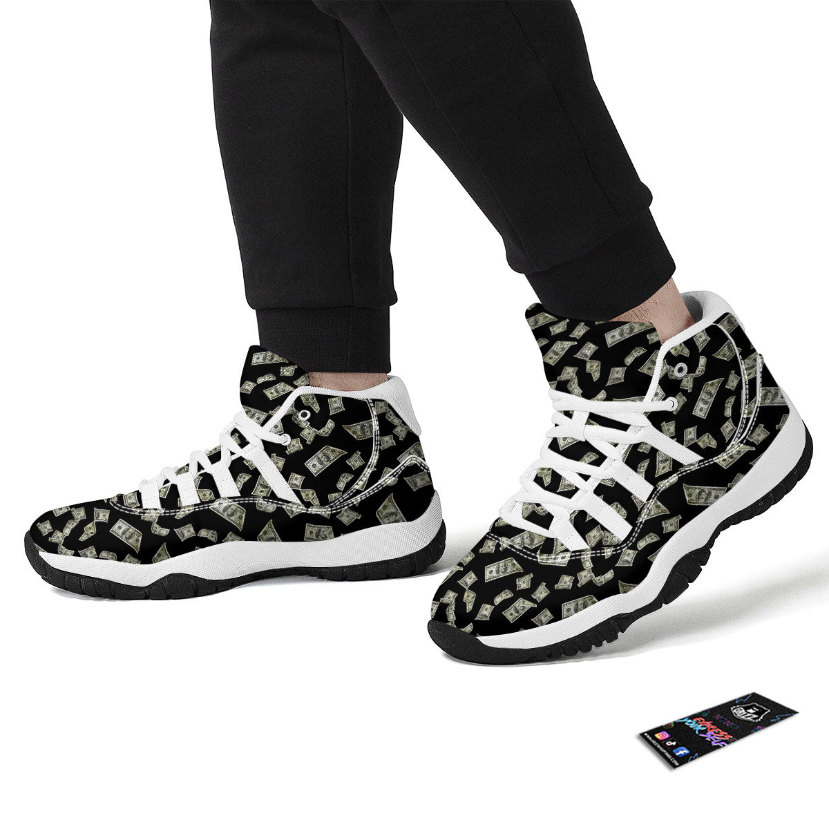Flying US Dollar Money Print White Bball Shoes-grizzshop