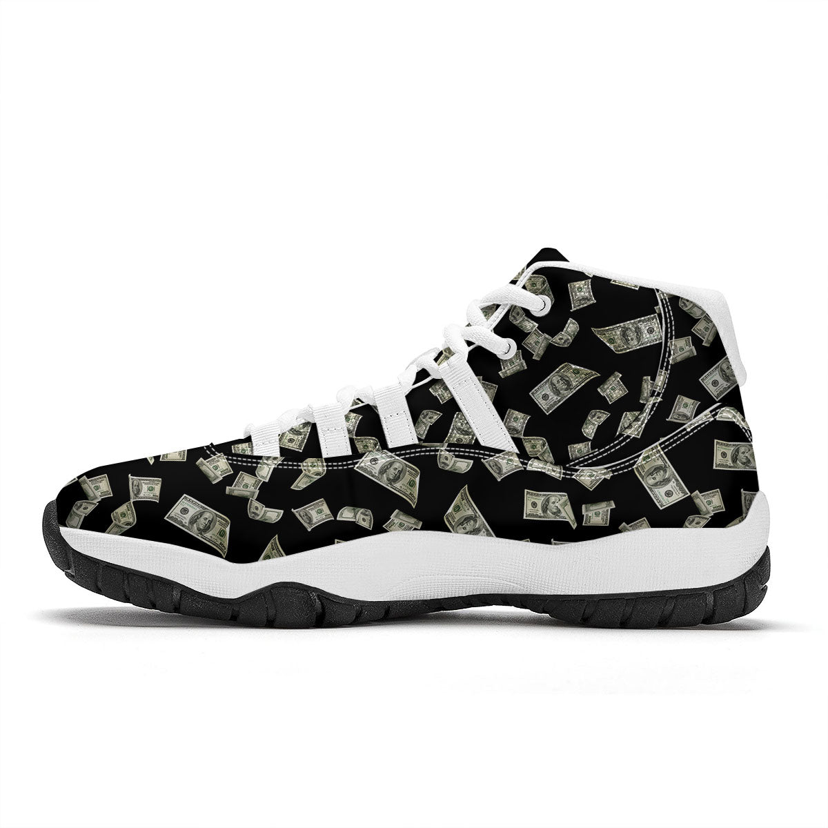 Flying US Dollar Money Print White Bball Shoes-grizzshop