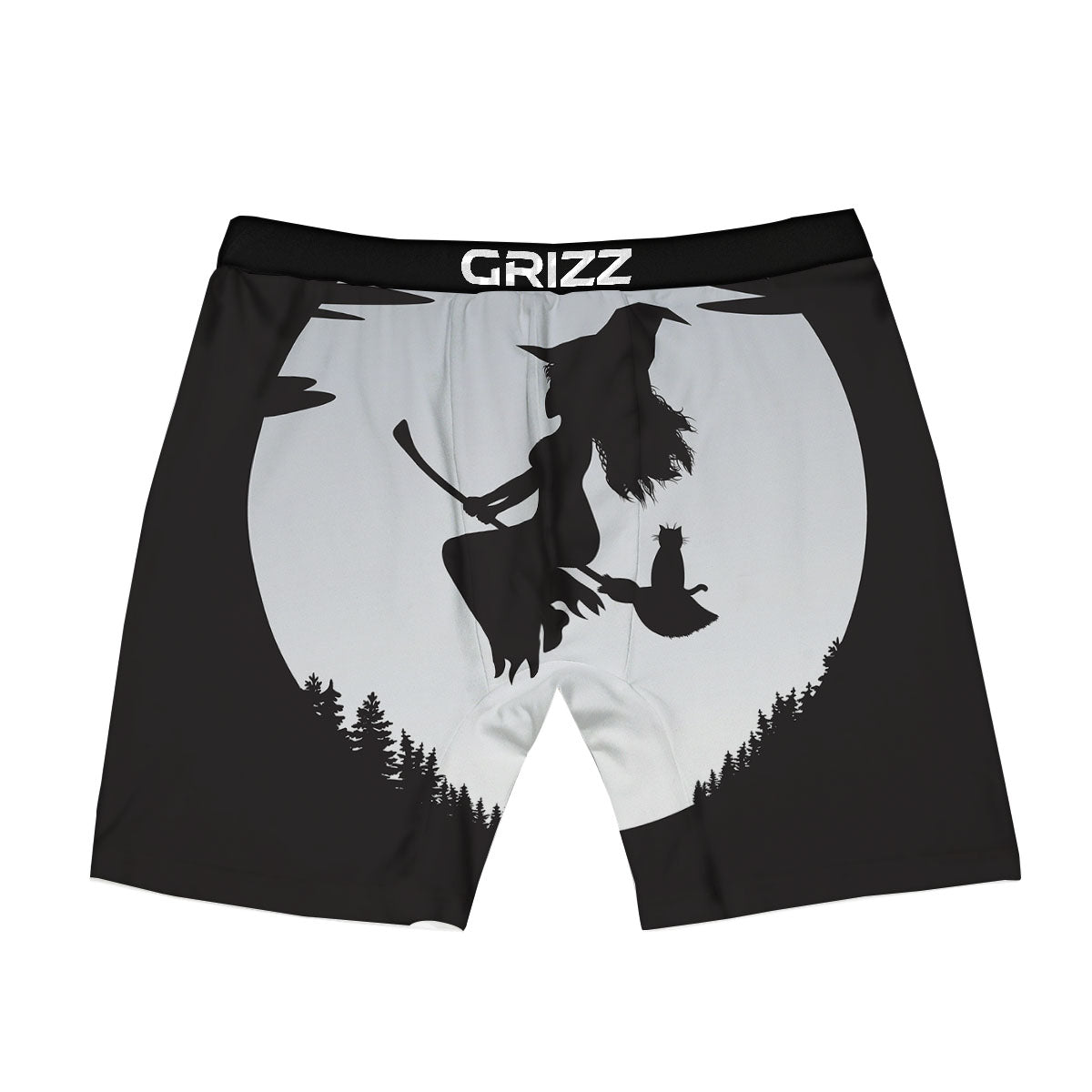 Flying Witch Cat Halloween Print Boxer Briefs-grizzshop