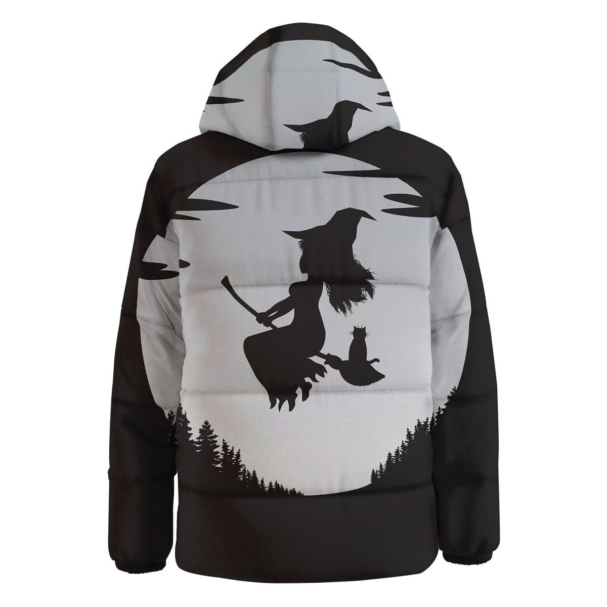 Flying Witch Cat Halloween Print Down Jacket-grizzshop