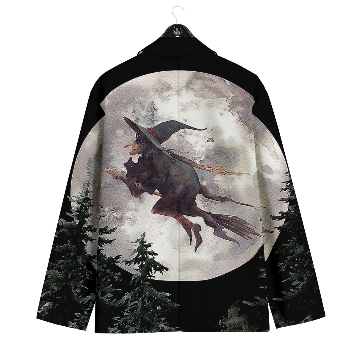Flying Witch Halloween Full Moon Print Men's Sport Coat-grizzshop