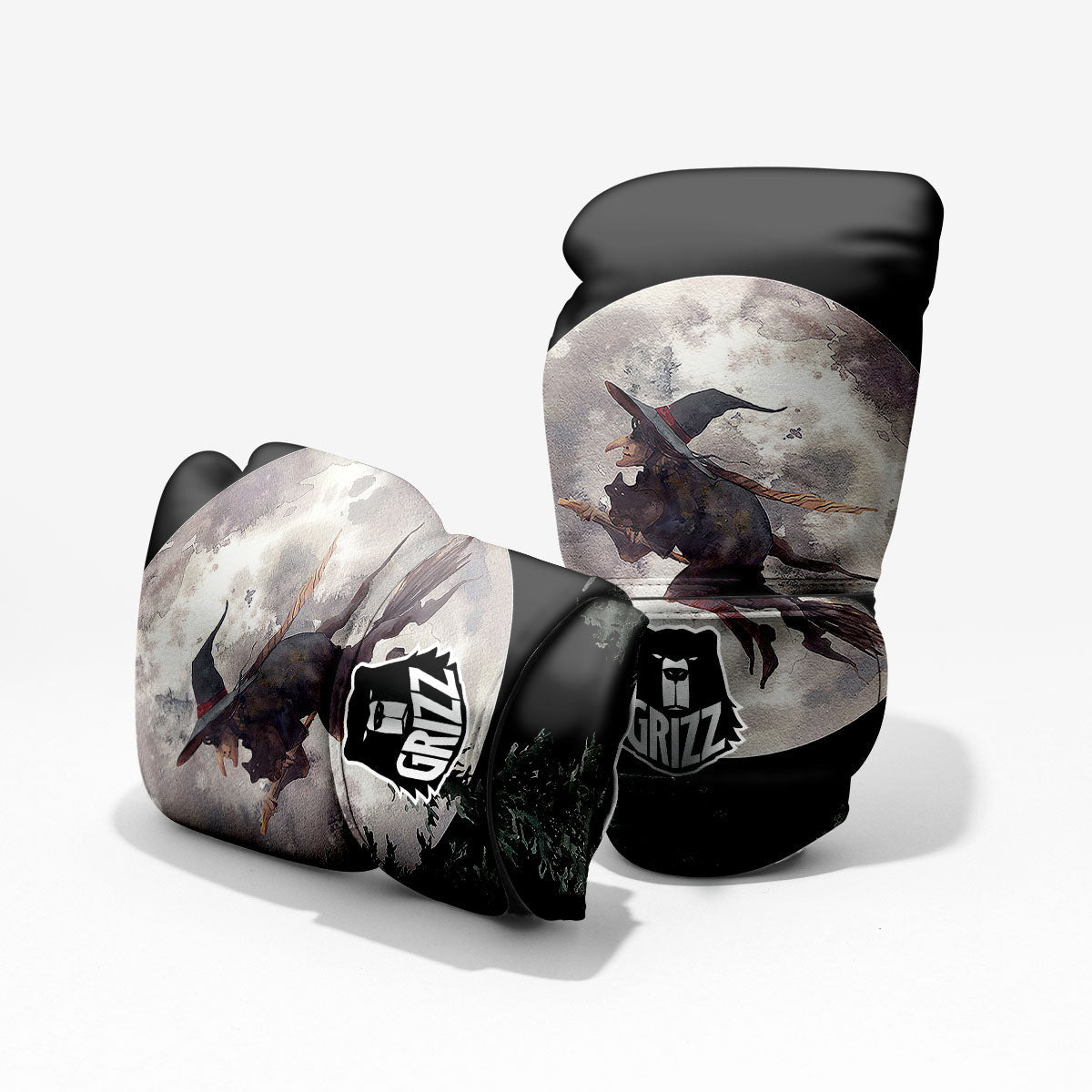 Flying Witch Halloween Full Moon Print Pro Boxing Glove