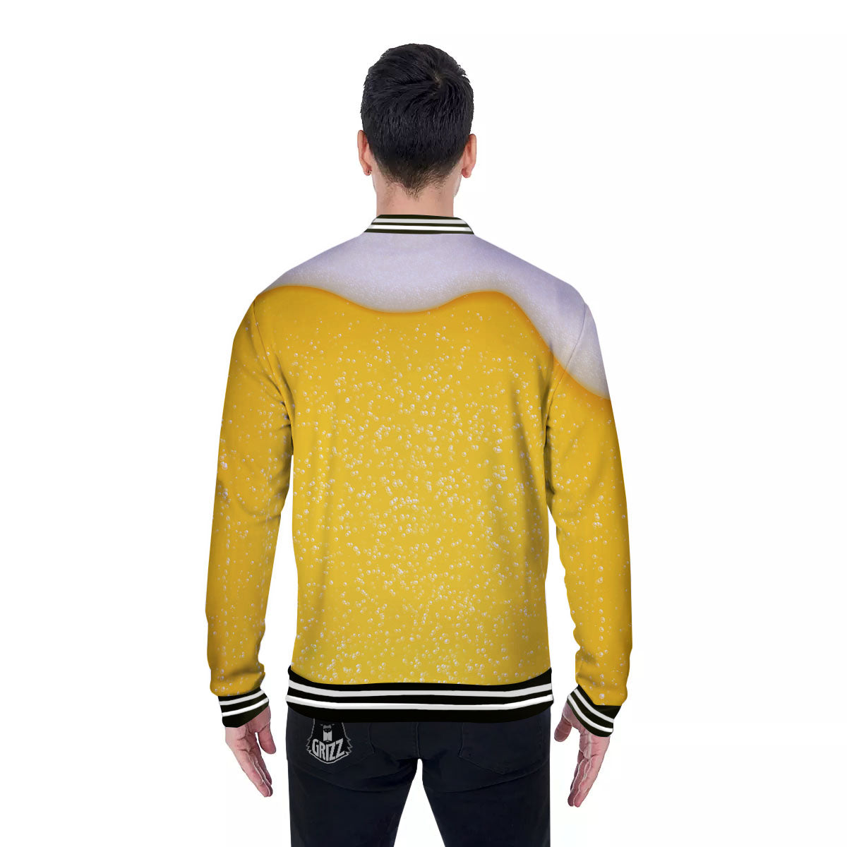 Foam And Beer Print Baseball Jacket-grizzshop
