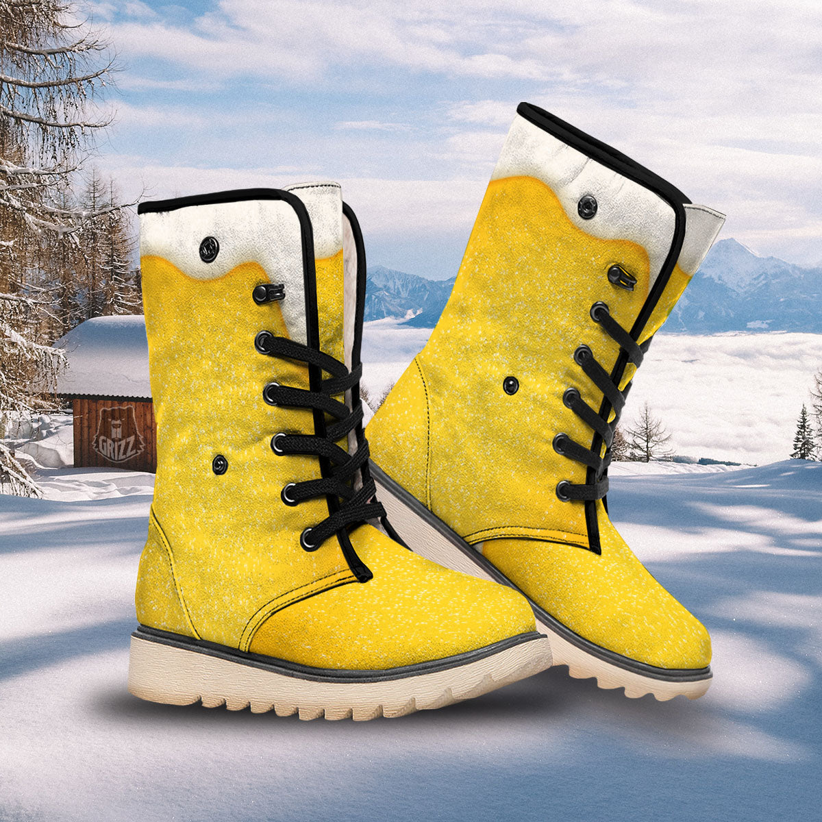 Foam And Beer Print Snow Boots-grizzshop