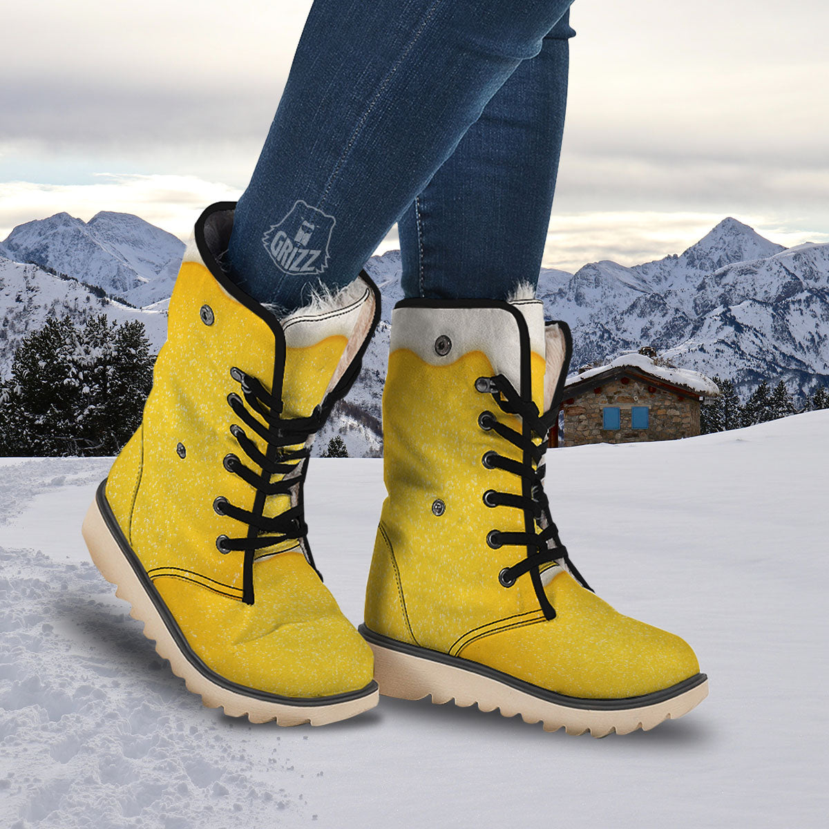 Foam And Beer Print Snow Boots-grizzshop
