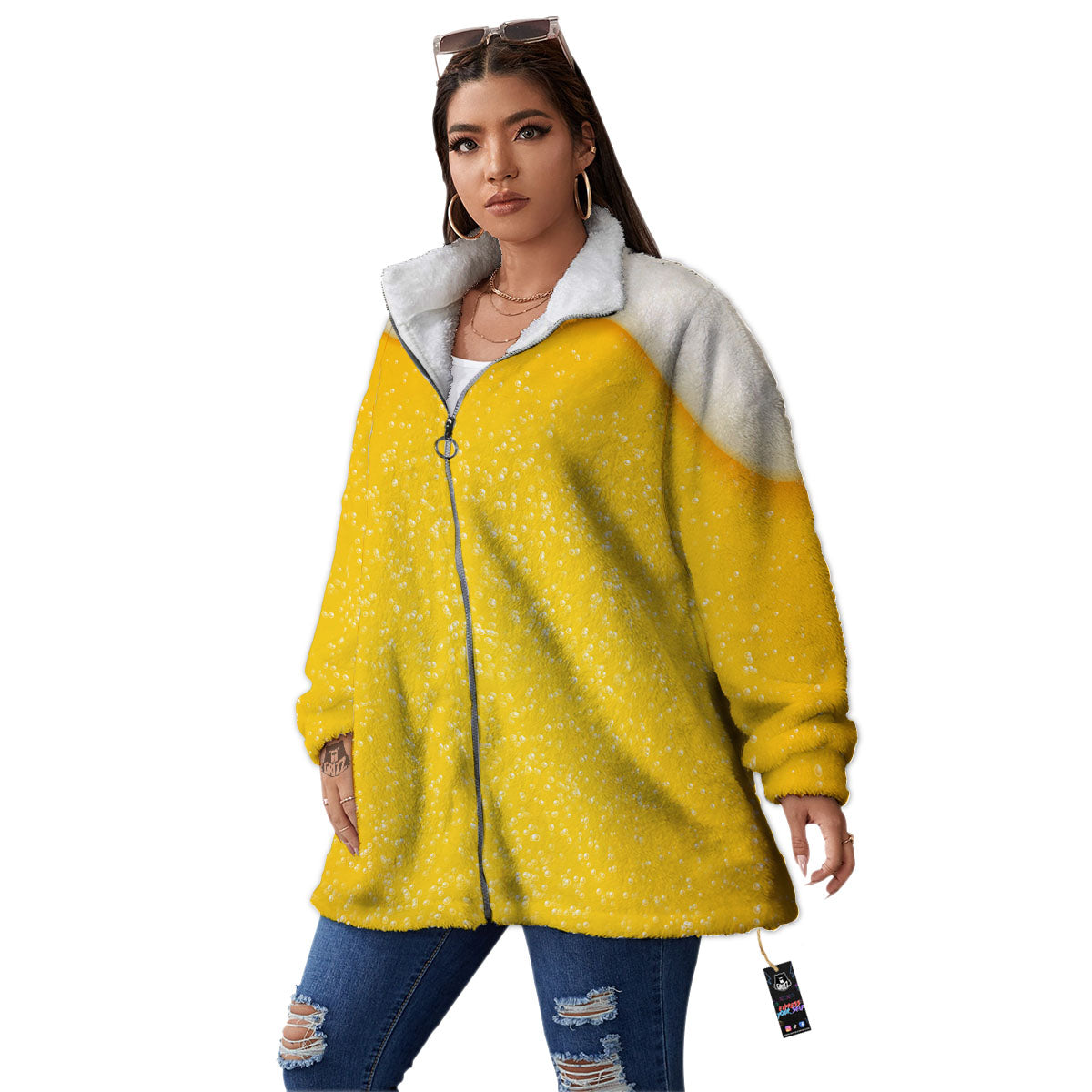 Foam And Beer Print Women's Sherpa Jacket-grizzshop