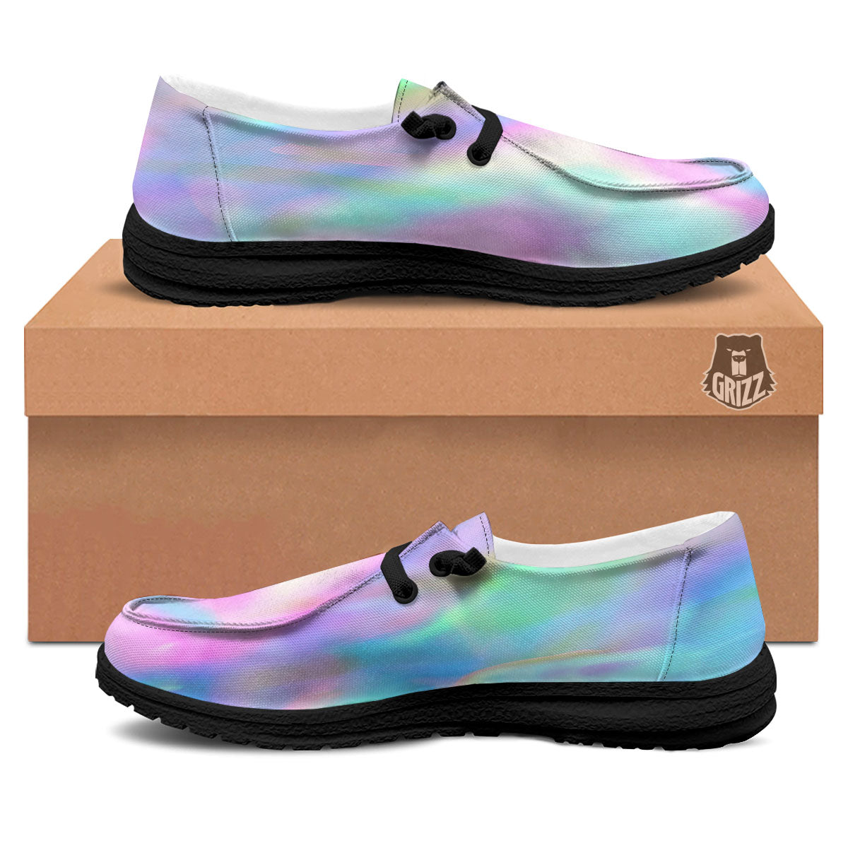 Foil Holographic Print Black Loafers-grizzshop
