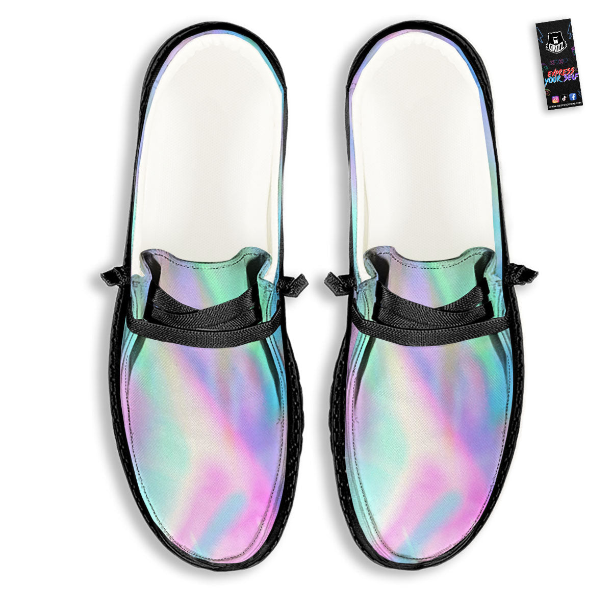 Foil Holographic Print Black Loafers-grizzshop