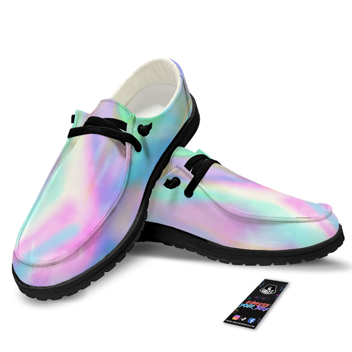 Foil Holographic Print Black Loafers-grizzshop