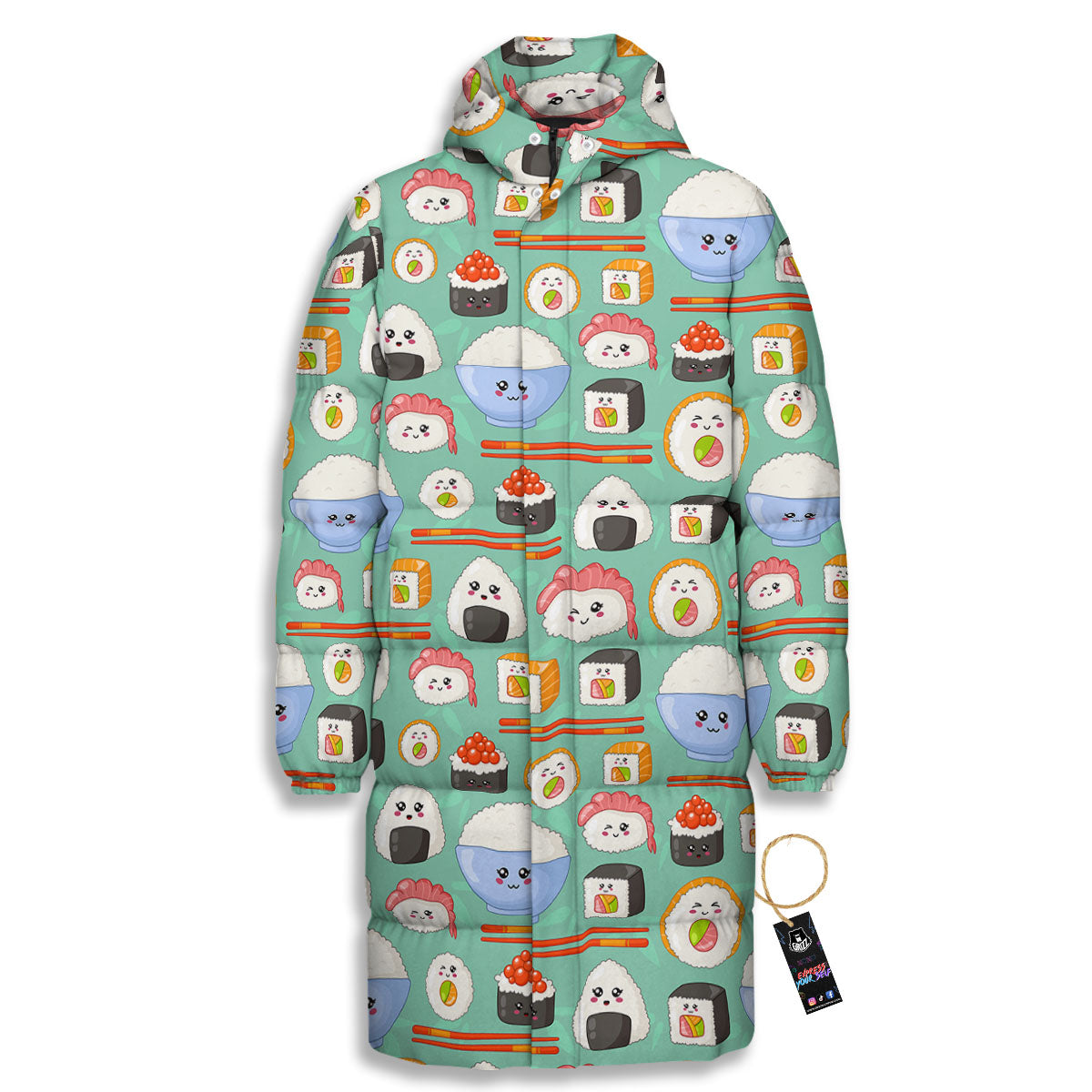 Food Japanese Print Pattern Long Down Jacket-grizzshop