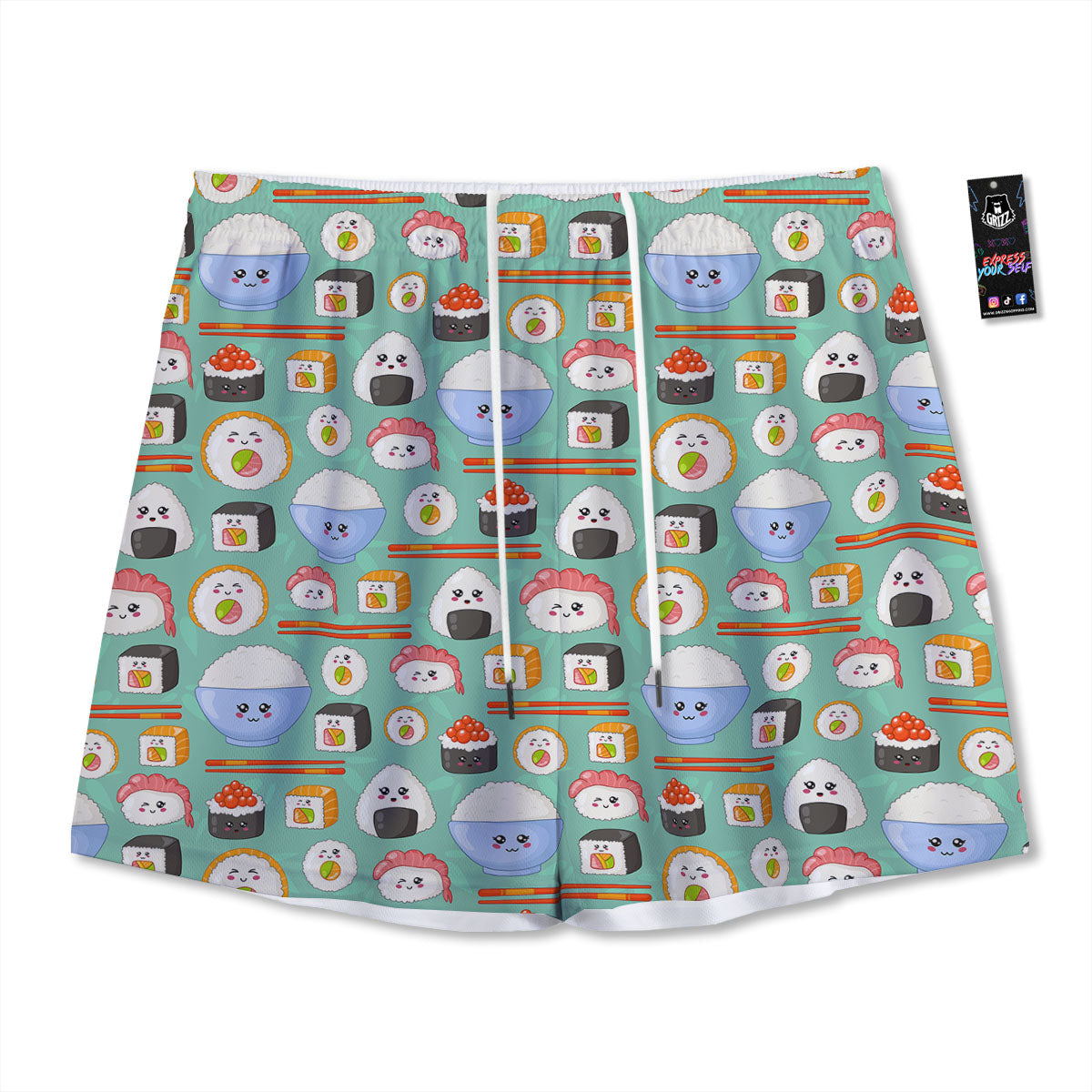 Food Japanese Print Pattern Mesh Shorts