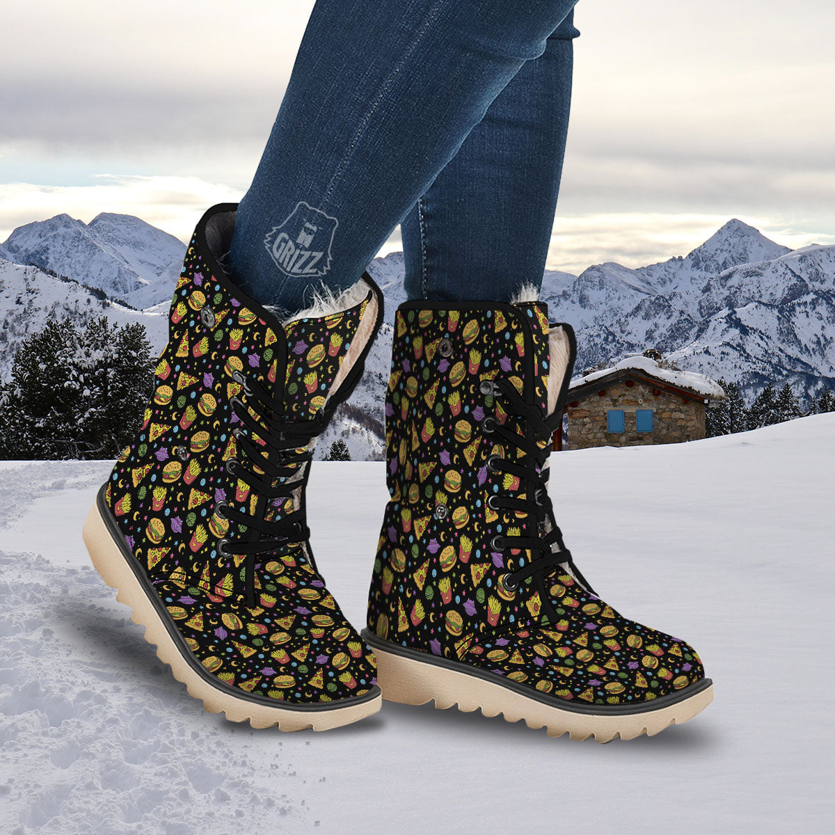 Food Planets Print Pattern Snow Boots-grizzshop