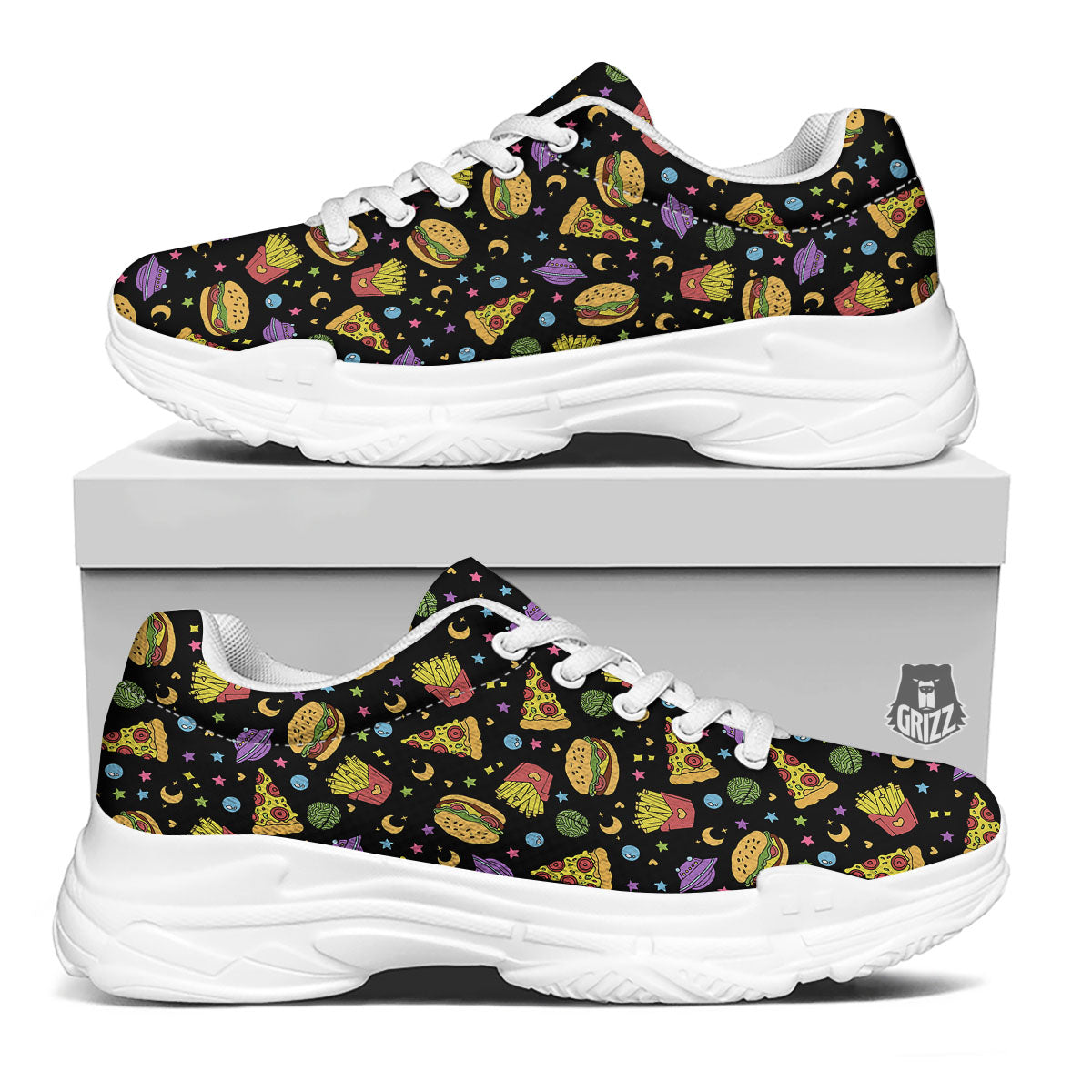 Food Planets Print Pattern White Chunky Shoes-grizzshop