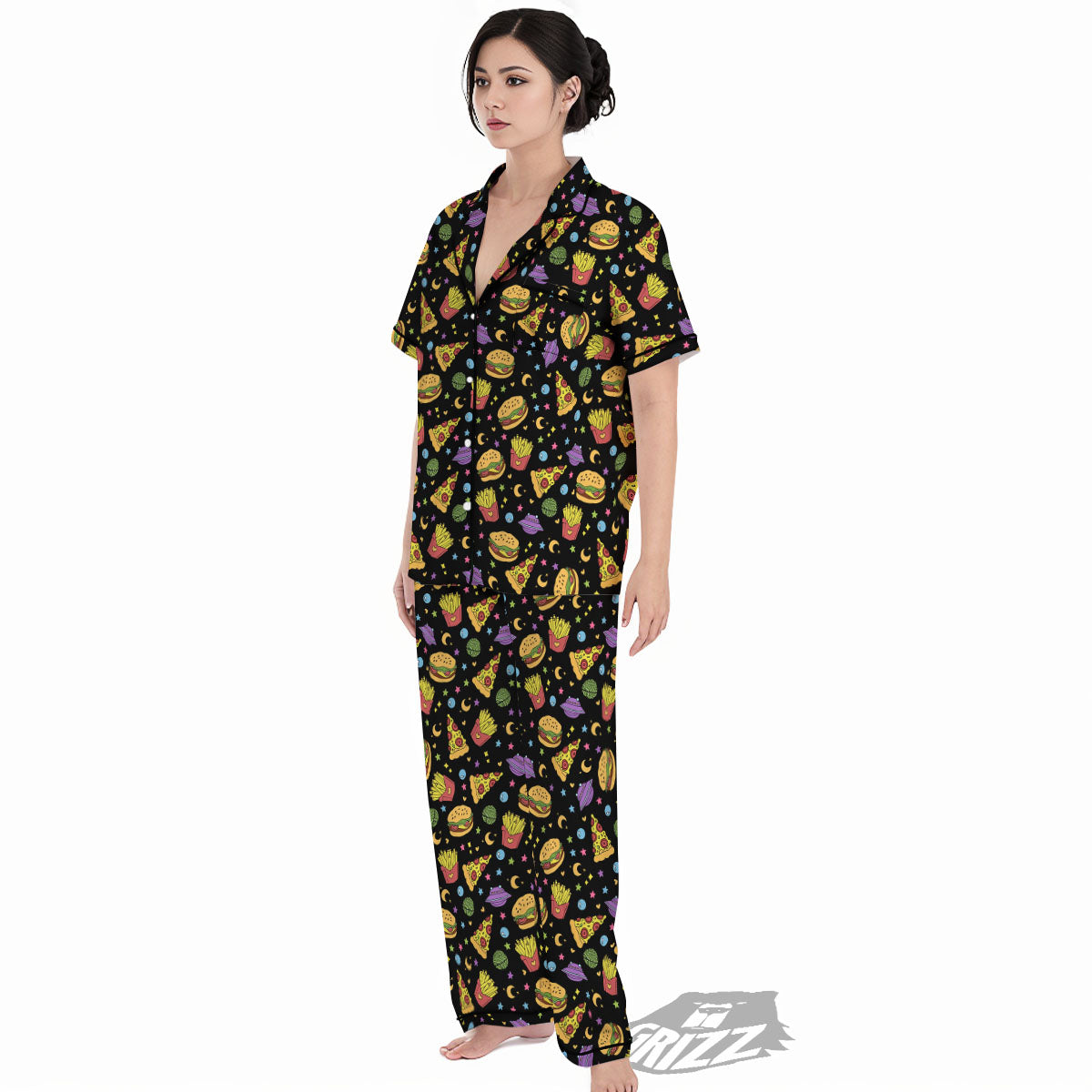 Food Planets Print Pattern Women's Pajamas Set-grizzshop