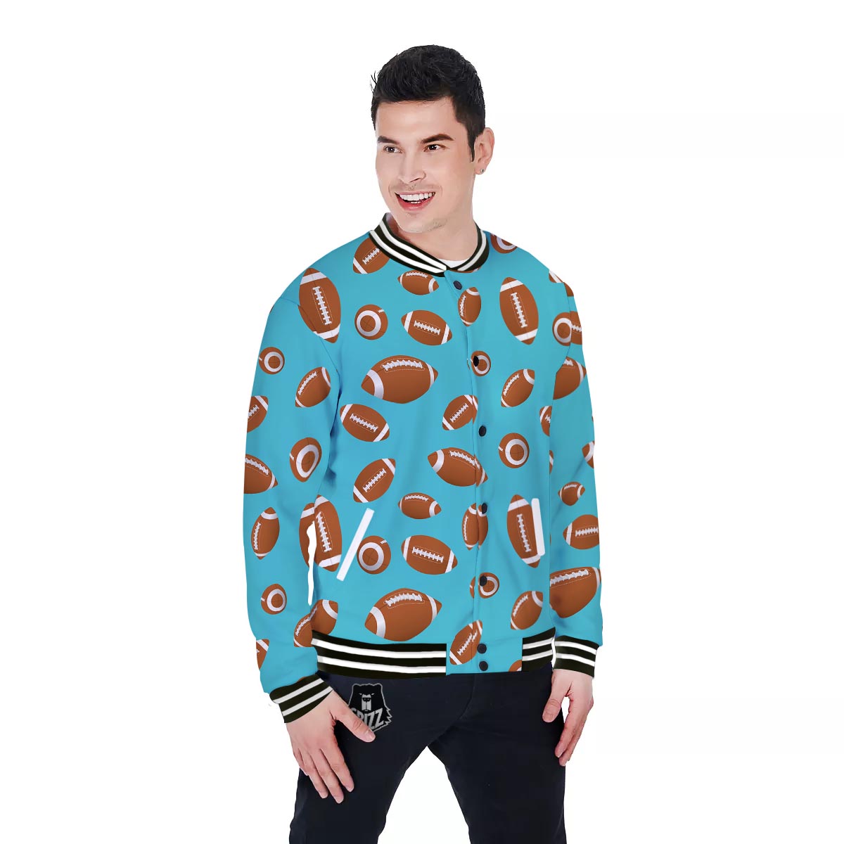 Football Retro American Print Pattern Baseball Jacket-grizzshop