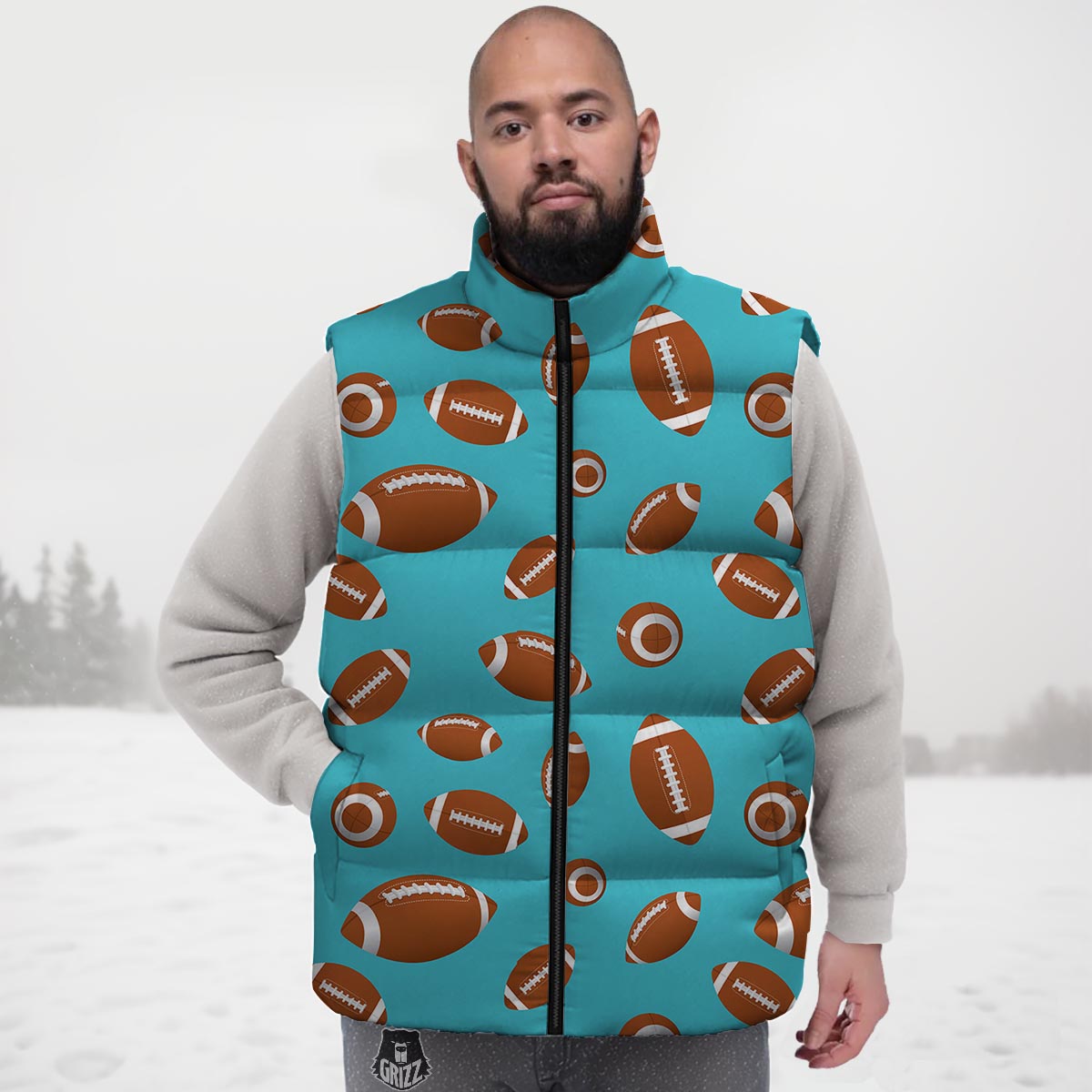 Football Retro American Print Pattern Down Vest