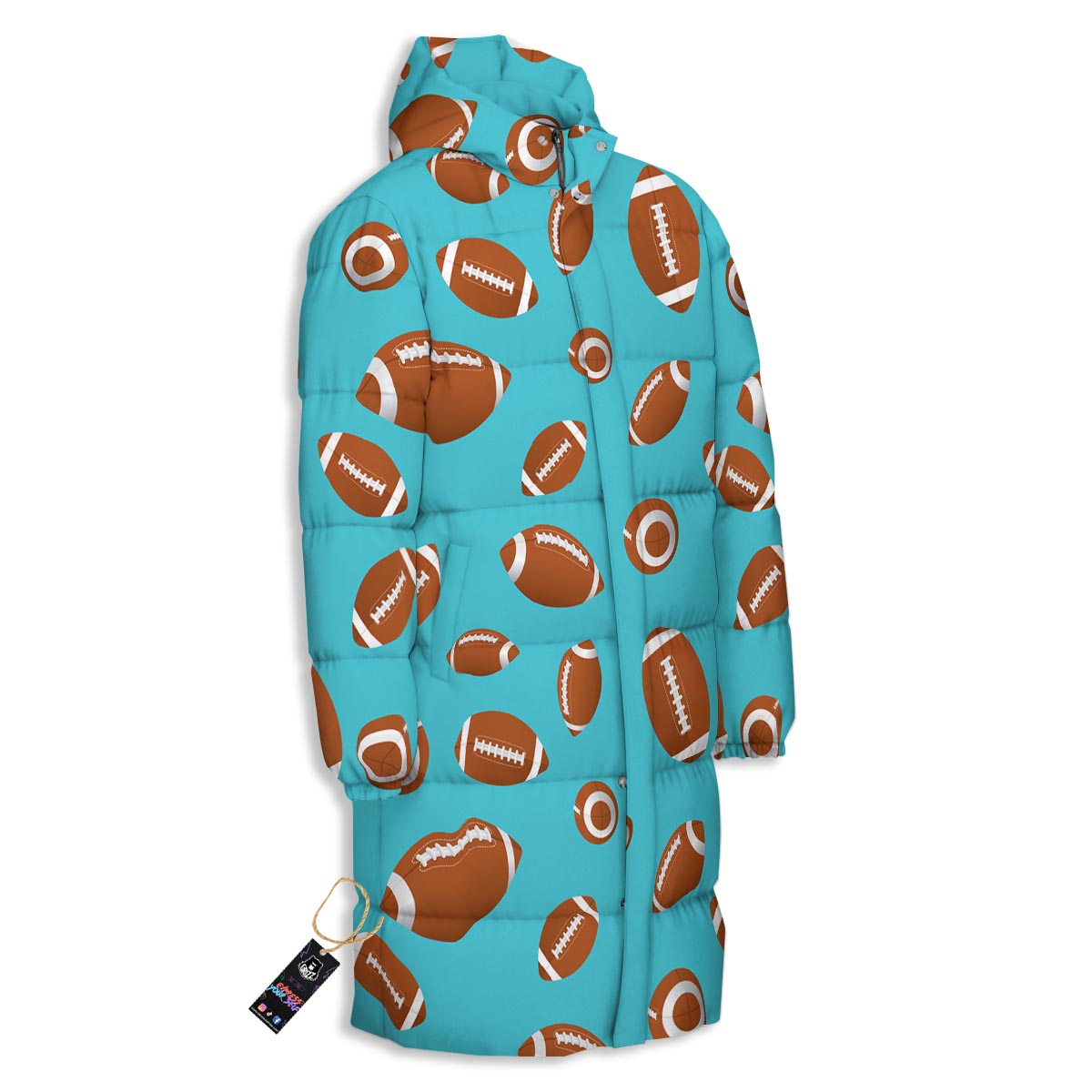 Football Retro American Print Pattern Long Down Jacket-grizzshop