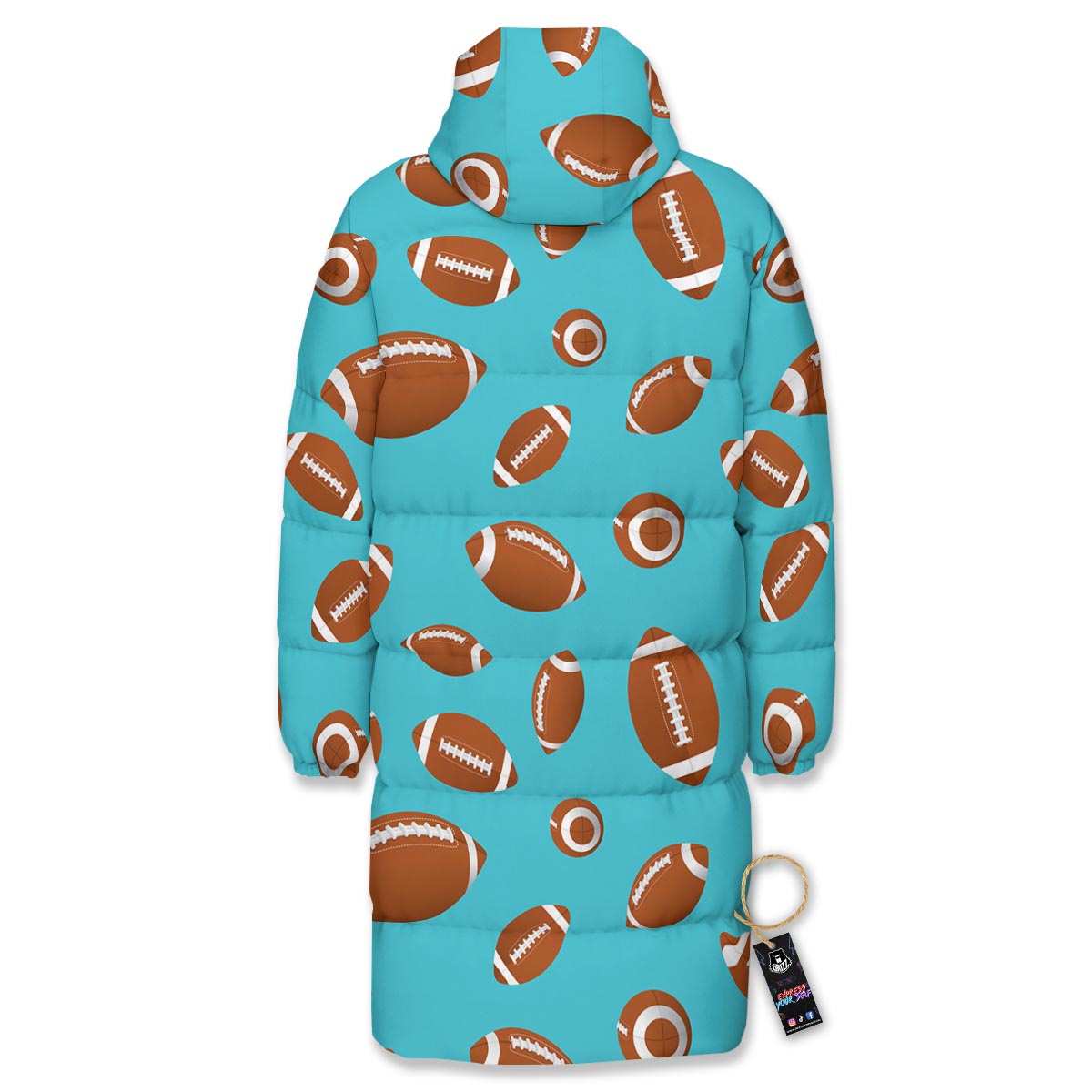 Football Retro American Print Pattern Long Down Jacket-grizzshop