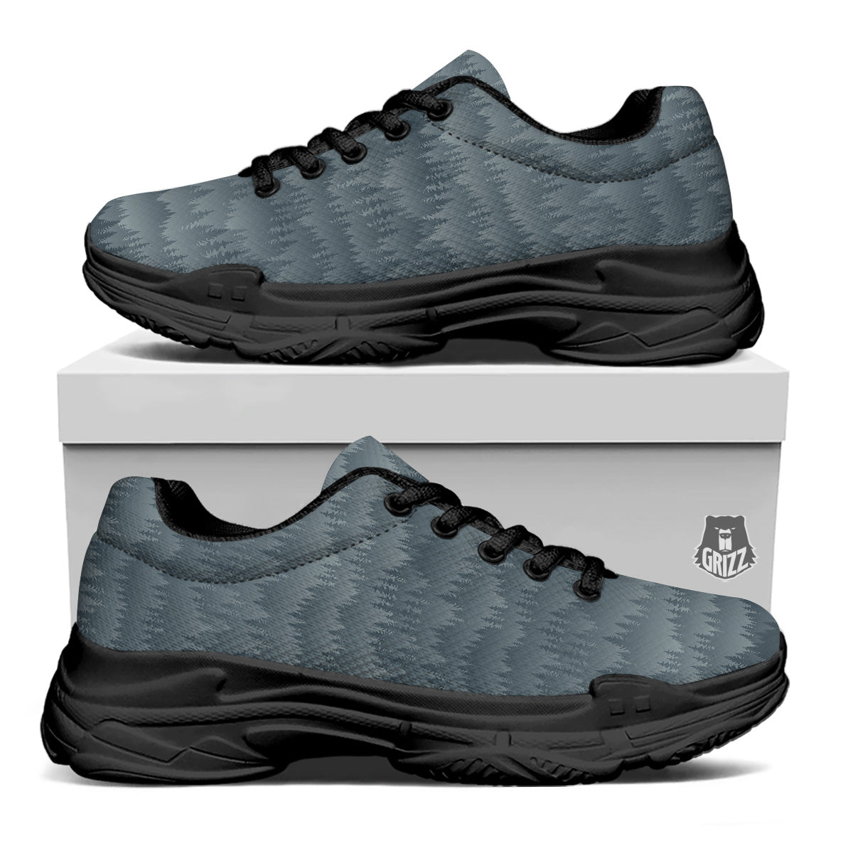 Forest And Mist Print Pattern Black Chunky Shoes-grizzshop
