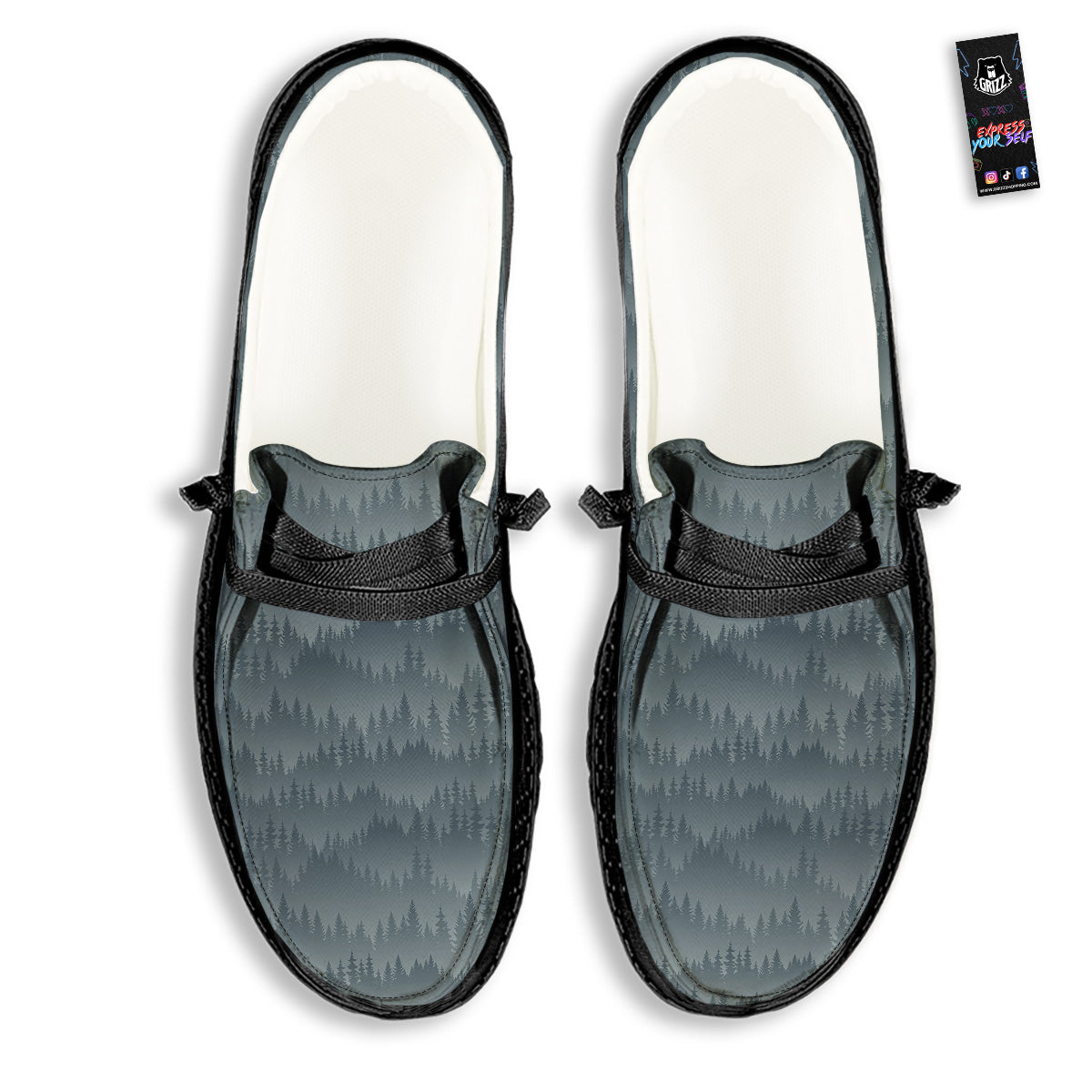 Forest And Mist Print Pattern Black Loafers-grizzshop