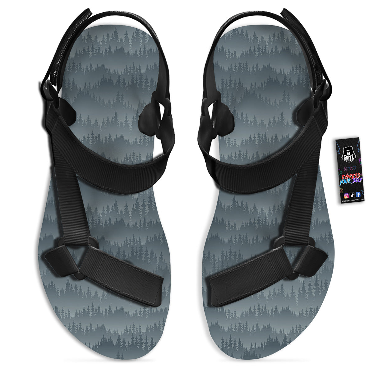 Forest And Mist Print Pattern Black Open Toe Sandals-grizzshop
