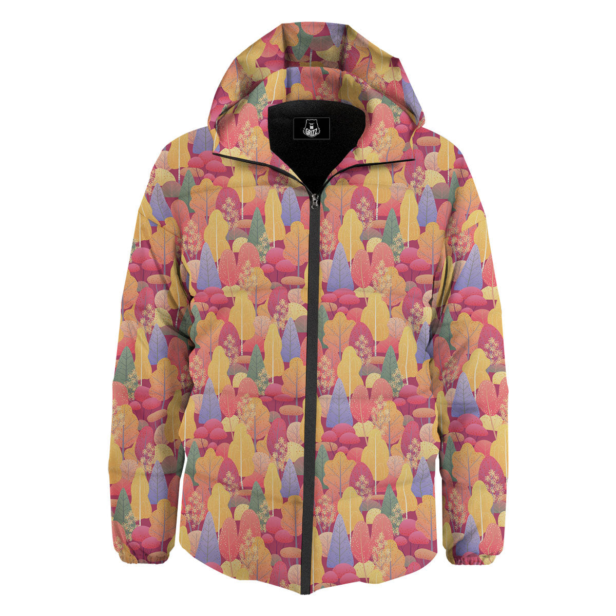 Forest Autumn Print Down Jacket-grizzshop