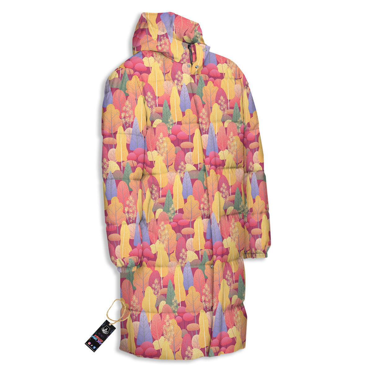 Forest Autumn Print Long Down Jacket-grizzshop